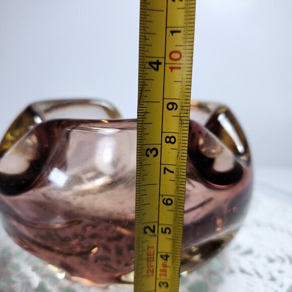 Art Glass Bowl Purple and Amber Rolled Edge Mid Century Home Decor - Picture 6 of 11